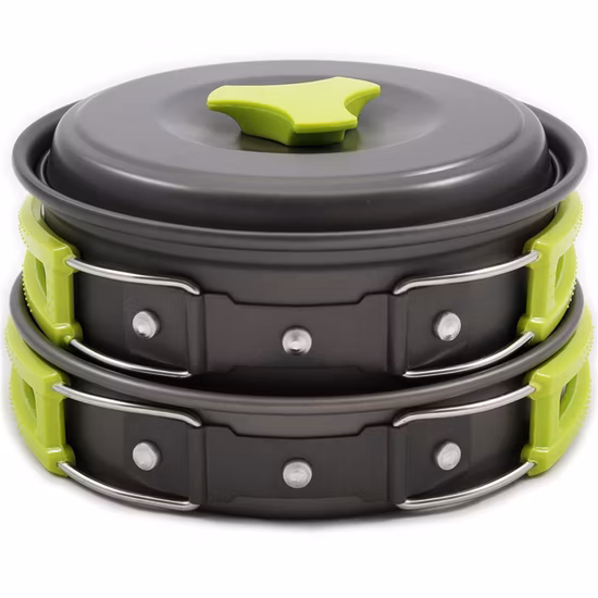 Small Pot and Frying Pan Outdoor Customized Camping Cookware Hard Alumina Portable Ultra Light Camping Cooker Set for 1-2 Person Use