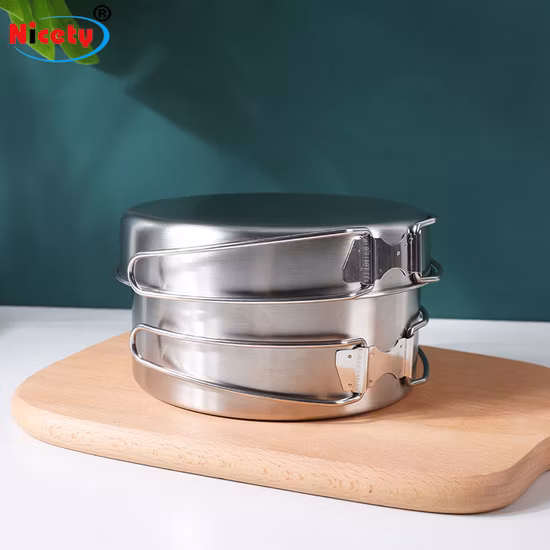 Großhandel 4PCS Tragbare Kochpfanne Geschirr Outdoor Camping Biologisch Abbaubare Anti-Verbrühungen Lebensmittel Grade Edelstahl Kochgeschirr