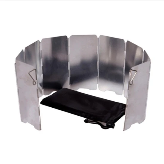 Zusammenklappbare Windschutzscheibe für Outdoor-Kocher, 9 Platten, Aluminium, Campingkocher-Windschutzscheibe mit Tragetasche