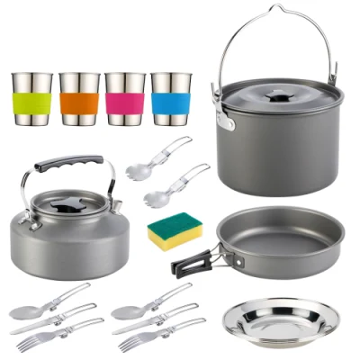 Tragbares, maßgeschneidertes, hochwertiges, ultraleichtes Kochgeschirr-Set aus Aluminiumlegierung für Outdoor-Verpackung, Wandern, Klettern, Camping