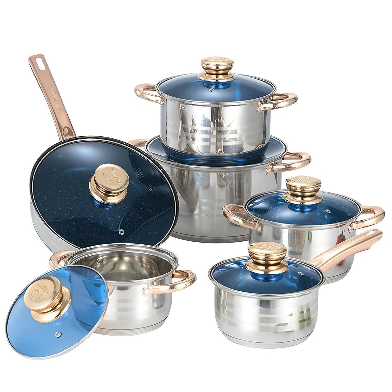 Set Antihaftbeschichtung mit Deckel, Soße aus Stahl, Keramikgriff, Laib-Kochgeschirr, Grill, Wabenstruktur, Bratpfanne aus Edelstahl, antihaftbeschichtet, Wok, Antihaft-Bratpfanne