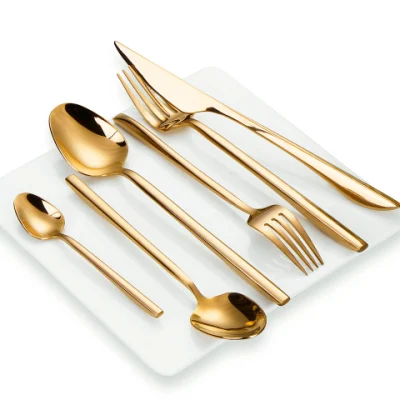 Restaurant-Besteckset aus Edelstahl in Gold, mit PVD-Titan beschichtete Goldlöffel, Goldbesteck